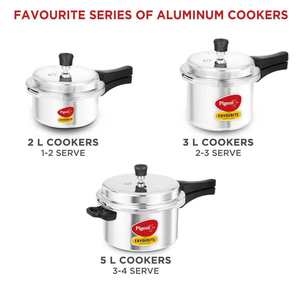 Pigeon By Stovekraft Favourite Induction Base Aluminium Pressure Cooker with Outer Lid, 5 Litres, Silver