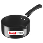Vinod Black Pearl Hard Anodised Saucepan - 1.7 Litre, 16 cm | 3.25 mm Thick | Easy Pour Spout | Bakelite Handle | Scratch Proof | Induction and Gas Base | 2 Year Warranty