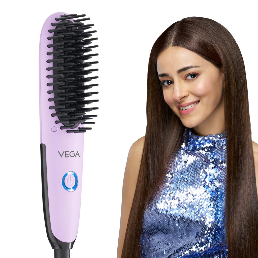 Vega Mini Hair Straightener Brush-Natural Straight in Few Min for Women |