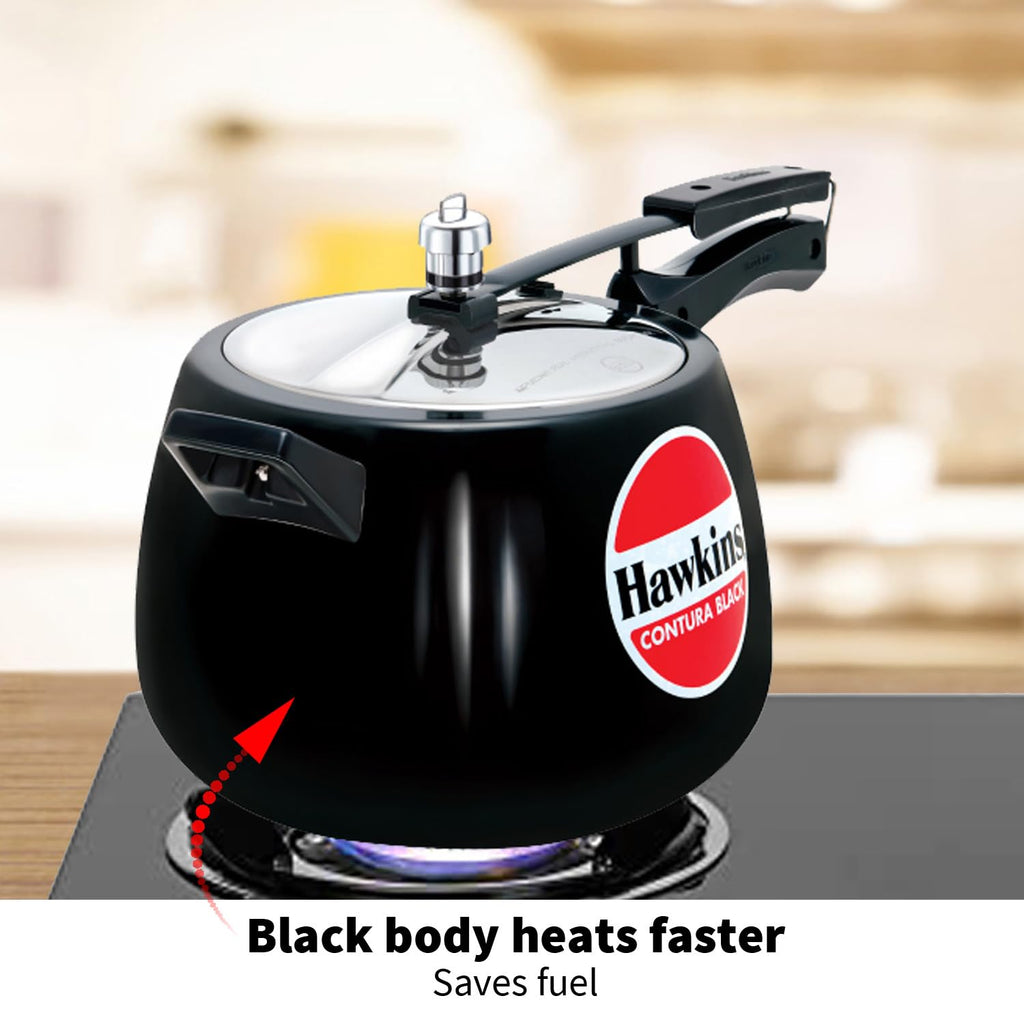 Hawkins 6.5 Litre Contura Black Pressure Cooker, Hard Anodised Inner Lid Cooker, Handi Cooker, Black (CB65) 6.5 Liter