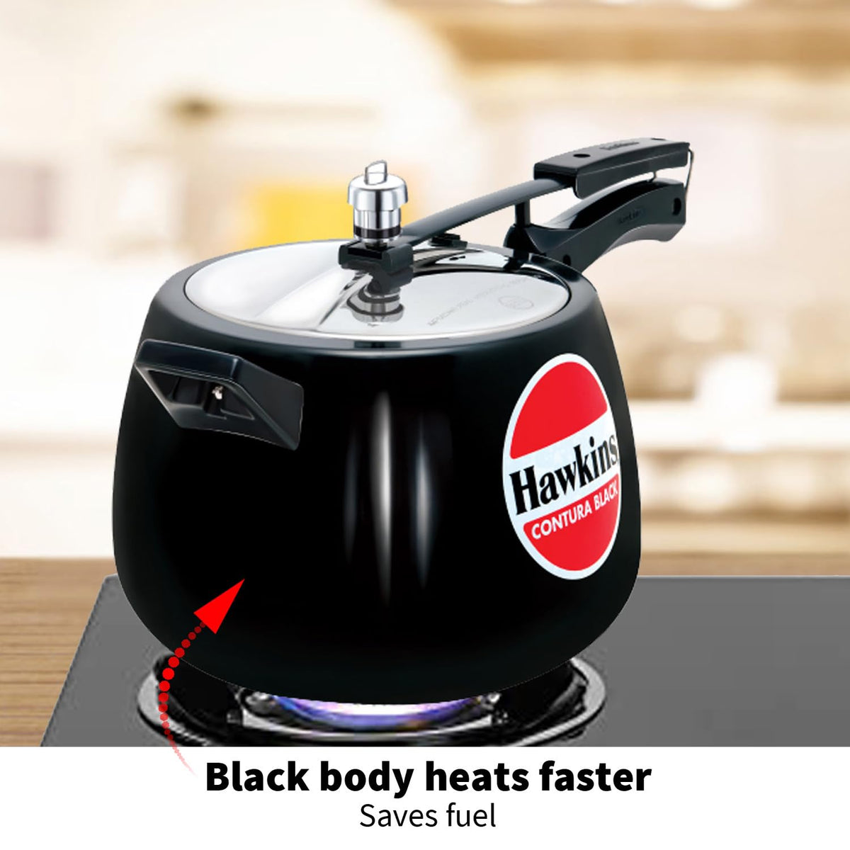 Hawkins 6.5 Litre Contura Black Pressure Cooker, Hard Anodised Inner Lid Cooker, Handi Cooker, Black (CB65) 6.5 Liter