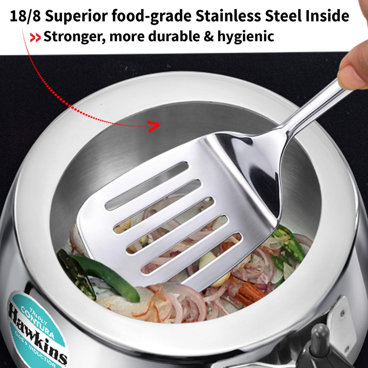 Hawkins 2 Litre Triply Stainless Steel Contura Pressure Cooker | Induction Compatible | Ideal for 2–3 persons | 5 Year Guarantee | ISI Certified | Silver (SSTCO20