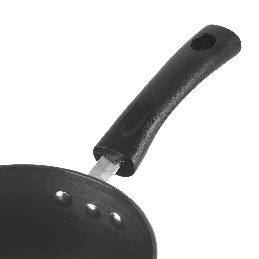 Vinod Black Pearl Hard Anodised Saucepan - 1.7 Litre, 16 cm | 3.25 mm Thick | Easy Pour Spout | Bakelite Handle | Scratch Proof | Induction and Gas Base | 2 Year Warranty