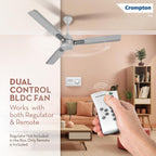 Crompton Energion Caelum 1200mm BLDC Ceiling Fan | Remote & Regulator Control | Multiple Fan Pairing on Remote | BEE 5 Star Rated| High Air Delivery | Low Noise| 4 Years Brand Warranty | Metallic Grey