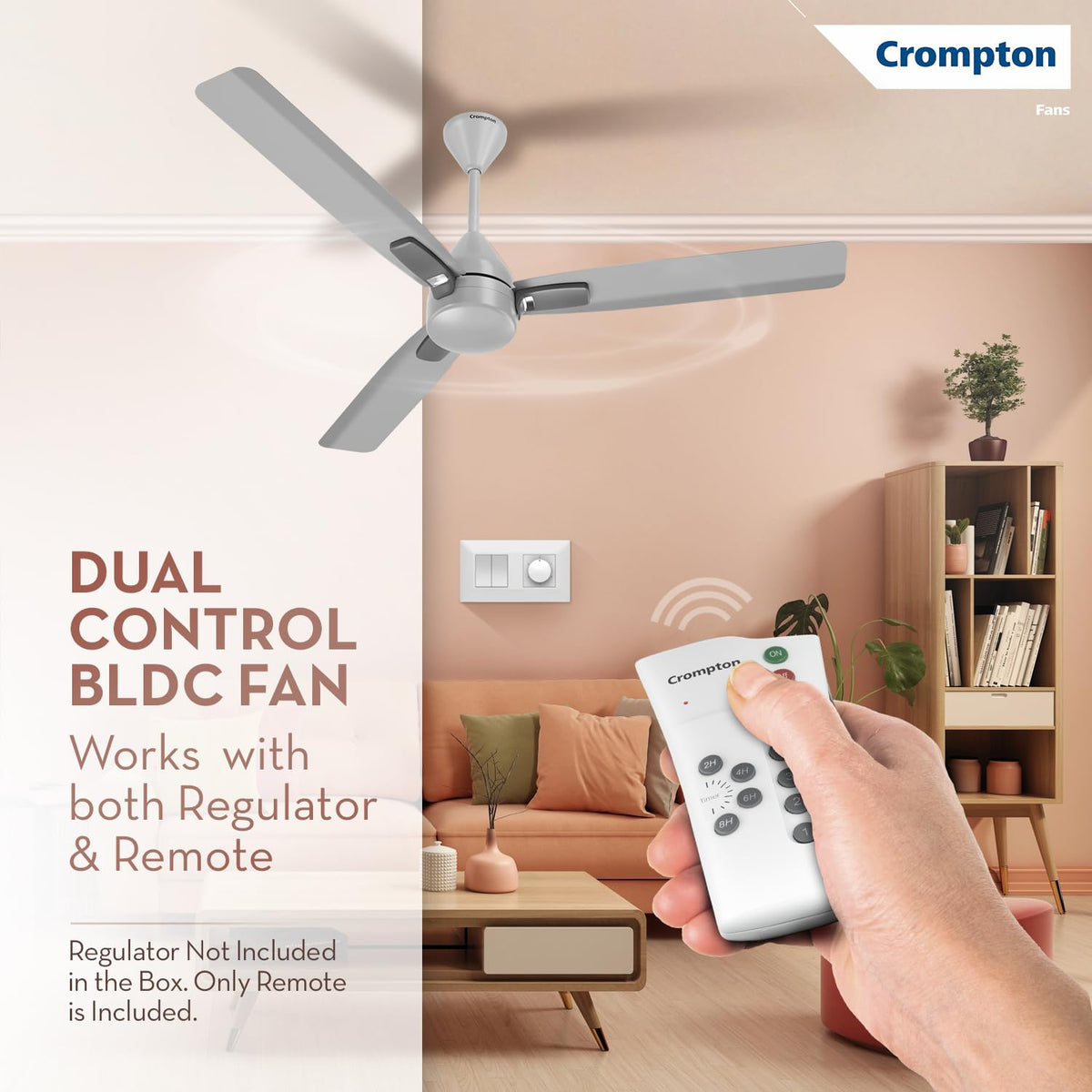 Crompton Energion Caelum 1200mm BLDC Ceiling Fan | Remote & Regulator Control | Multiple Fan Pairing on Remote | BEE 5 Star Rated| High Air Delivery | Low Noise| 4 Years Brand Warranty | Metallic Grey