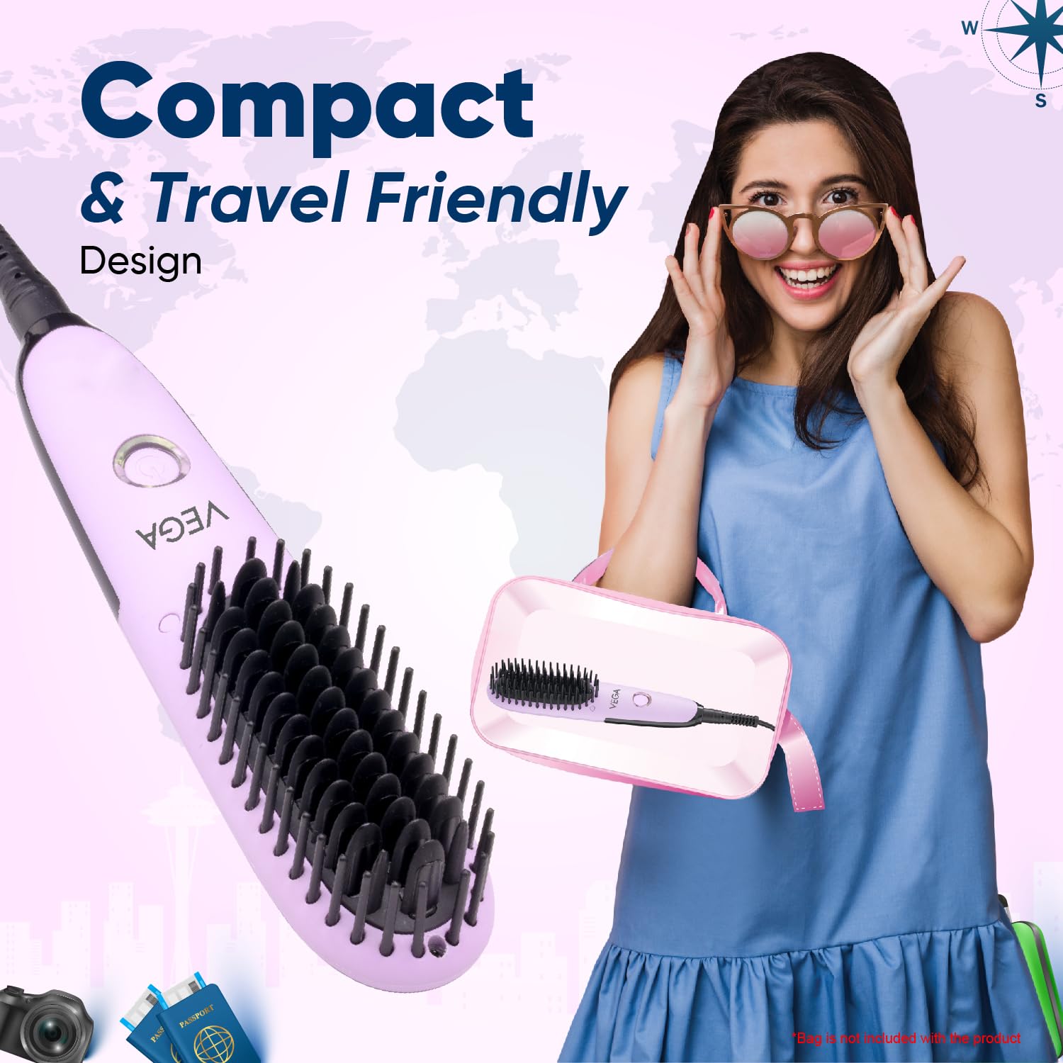 Vega Mini Hair Straightener Brush-Natural Straight in Few Min for Women |