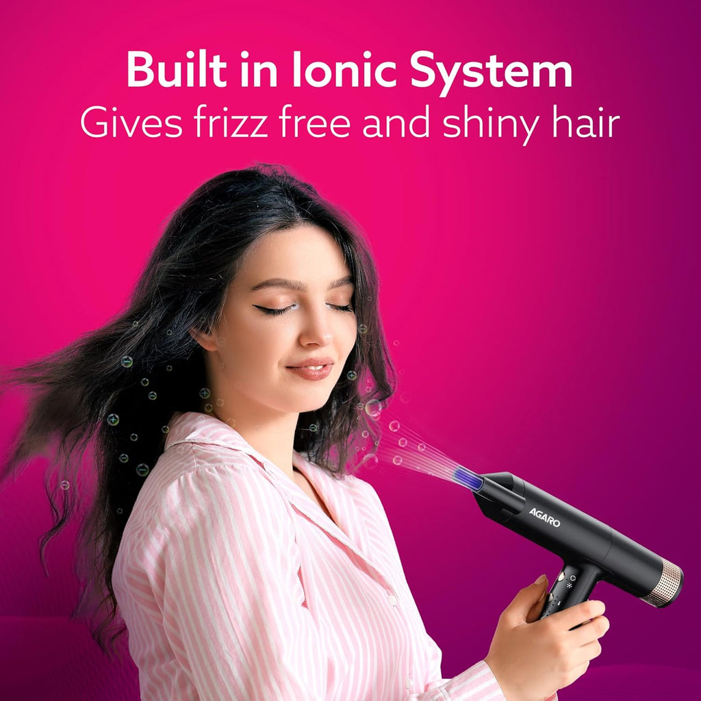 AGARO Royal BLDC Professional Hair Dryer, Brushless Motor, Ionic technology, 2000W, 110000 RPM, Fast Drying, 3 Speed & 3 Temperature Settings, Cool Shot...