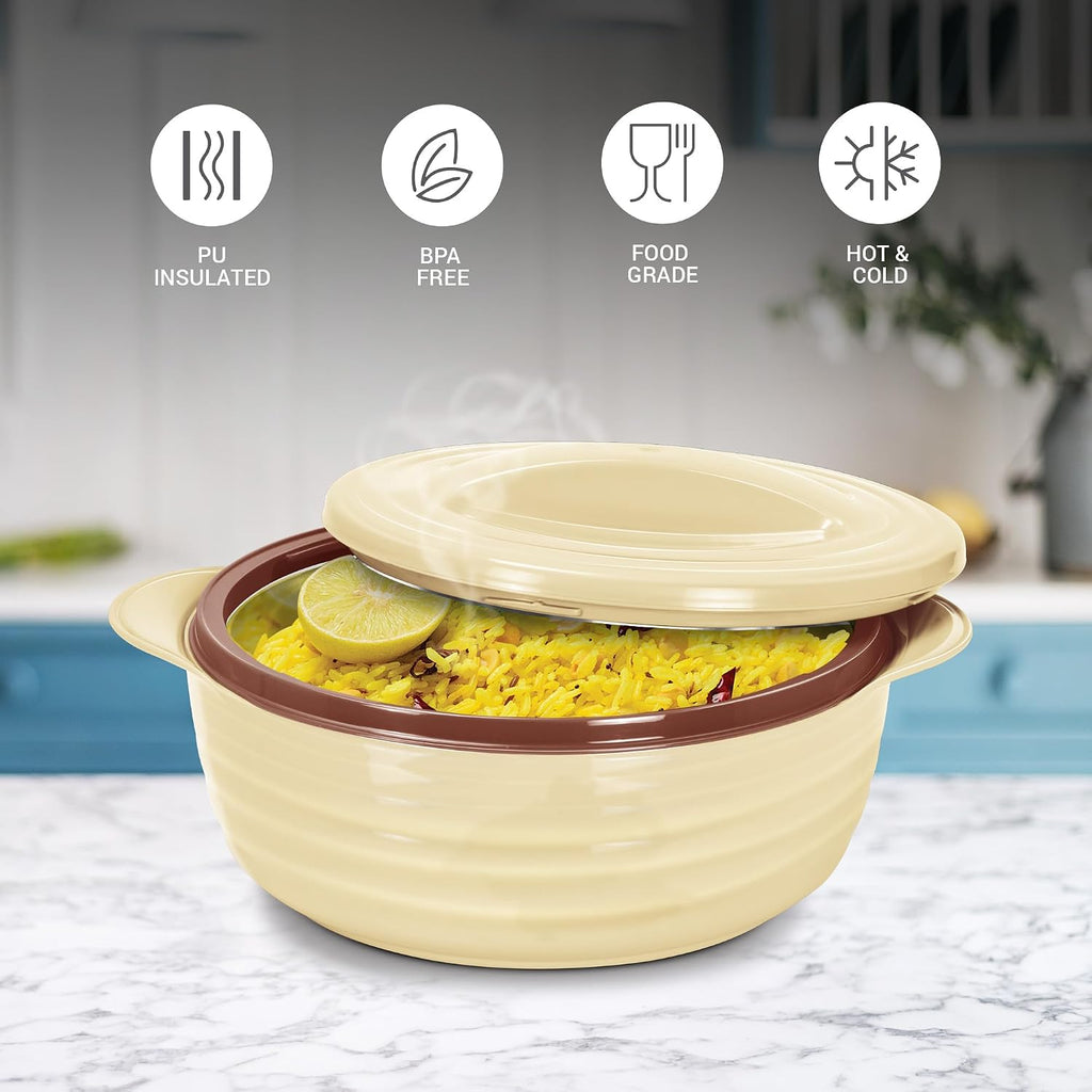 MILTON Aspire Jr. Set of 3 Serving Casserole Double Walled Inner Stainless Steel, (350ml, 720ml,1050 ml)