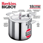Hawkins 18 Litre Bigboy Pressure Cooker, Big Inner Lid Cooker, Silver (BB18), Aluminium
