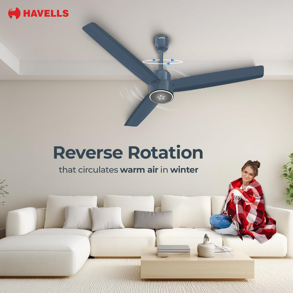 Havells FAB BLDC LED Ceiling Fan 1200 mm, 5 star, LED Speed Indicator, 380 RPM, Up to 65% Savings,Reverse Rotation,4 Speed Modes,Low Wattage 30W,Low Noise