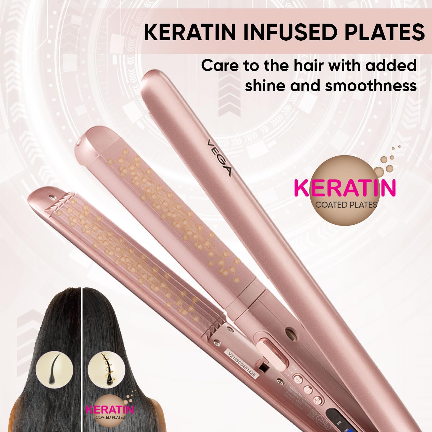 Vega Glam Glitz 2 In 1 Hair Styler, Straightener & Crimper with Keratin Infused Ceramic Coated Plates & 5