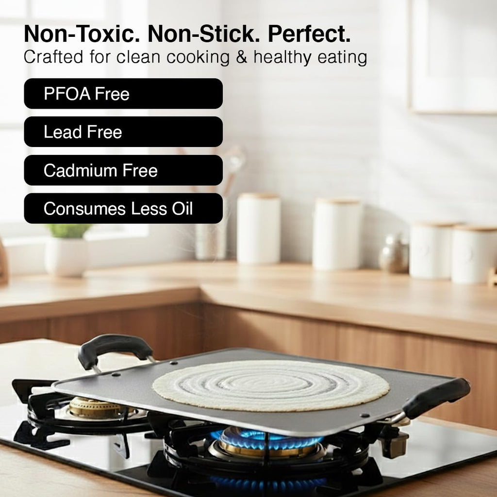 Prestige Omega Select Plus Aluminium Square Pathri Tawa 31cm|3 Layer Teflon Non Stick|Metal Spoon Friendly