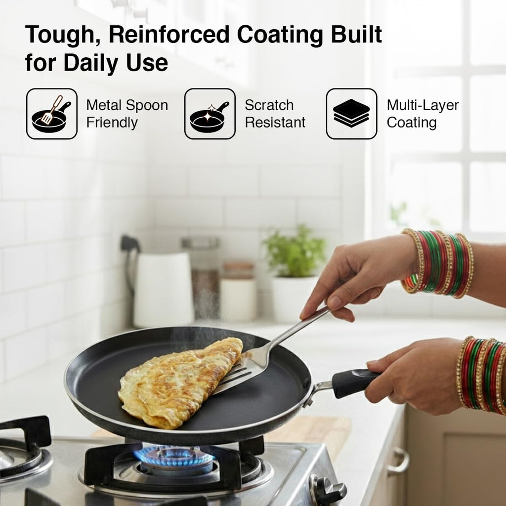 Prestige Aluminium Omega Select Plus Non-Stick Omni Tawa, 25cm, Black