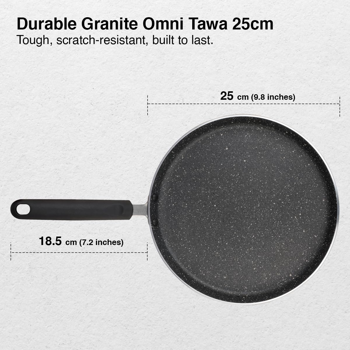 Prestige Omega Deluxe 25cm Granite Dosa Tawa|Non-Stick with 5 Layers Coating|Dishwasher Safe|