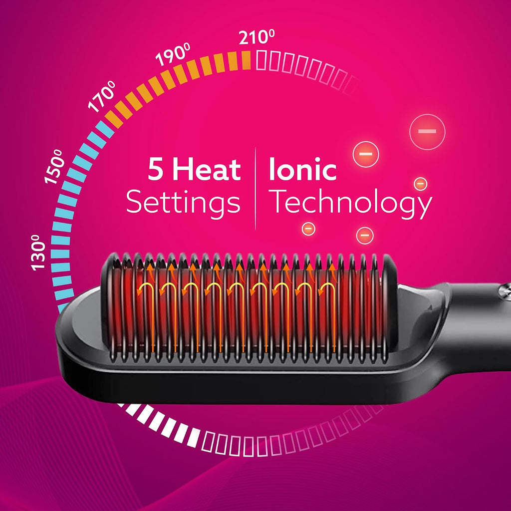 AGARO Hair Straightening Brush, Hair Straightening Comb For Women, Fast Heating, Ionic Care, 5 Heat Settings, Hair Straightener, Hot Brush, Gives Naturally...