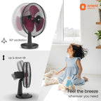 Orient Electric 400 mm Table 77 | High Speed Table Fan for Home|100% Copper Motor with Thermal Overload Protection | 90 Degree Oscillation | 3 Speed Control | Military Grade Guard | Black & Red