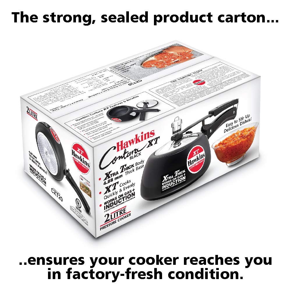 Hawkins 2 Litre Contura Black XT Pressure Cooker, Hard Anodised Inner Lid, Small Induction, Handi, Black (CXT20)