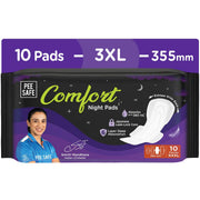Pee Safe Comfort Night Pads XXXL-10 Pads- 355 Mm | 76% Longer | Heavy Flow Nights, Super Soft Topsheet, Dual Wings, Extra Wide Back, Overnight Protection,...