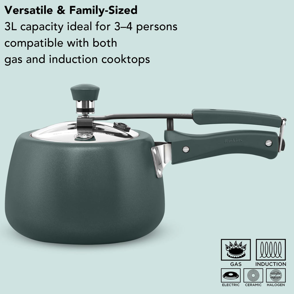 Hawkins Cerenity 3L Pressure Cooker | Ceramic Coated Body | Contura Shaped | Induction & Gas Compatible | Cook Rice, Dal & Curries | ISI Certified |...