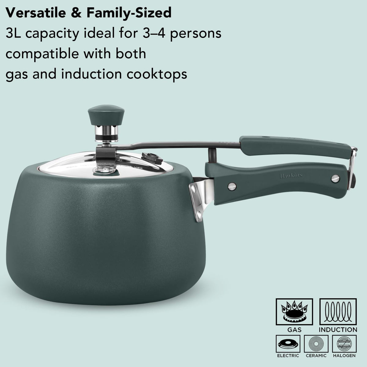 Hawkins Cerenity 3L Pressure Cooker | Ceramic Coated Body | Contura Shaped | Induction & Gas Compatible | Cook Rice, Dal & Curries | ISI Certified |...