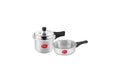 Pigeon by Stovekraft Mini Combi Aluminium Pressure Outer Lid Cooker Set, 2 and 3 Litres with Common Lid (12610) - Silver|Induction and Gas Stove Compatible