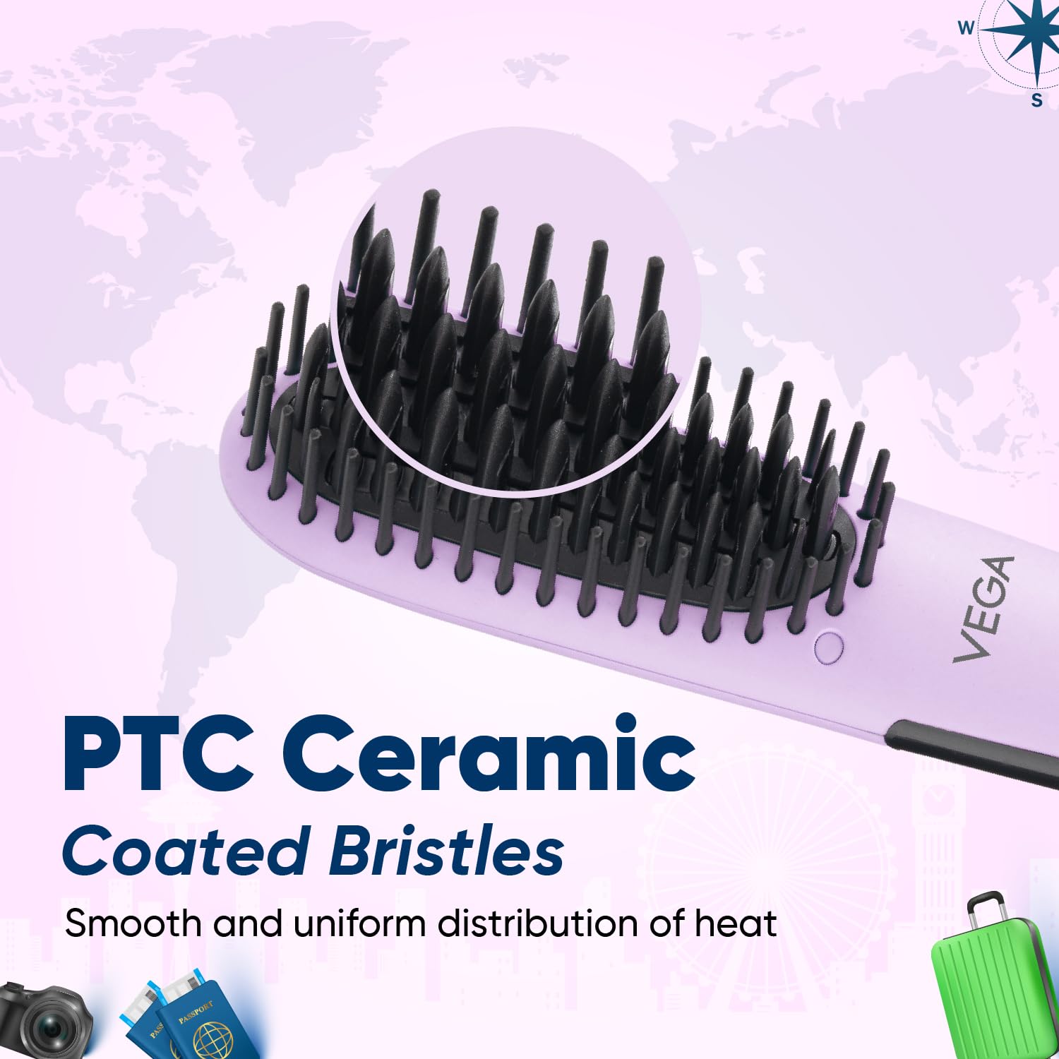 Vega Mini Hair Straightener Brush-Natural Straight in Few Min for Women |