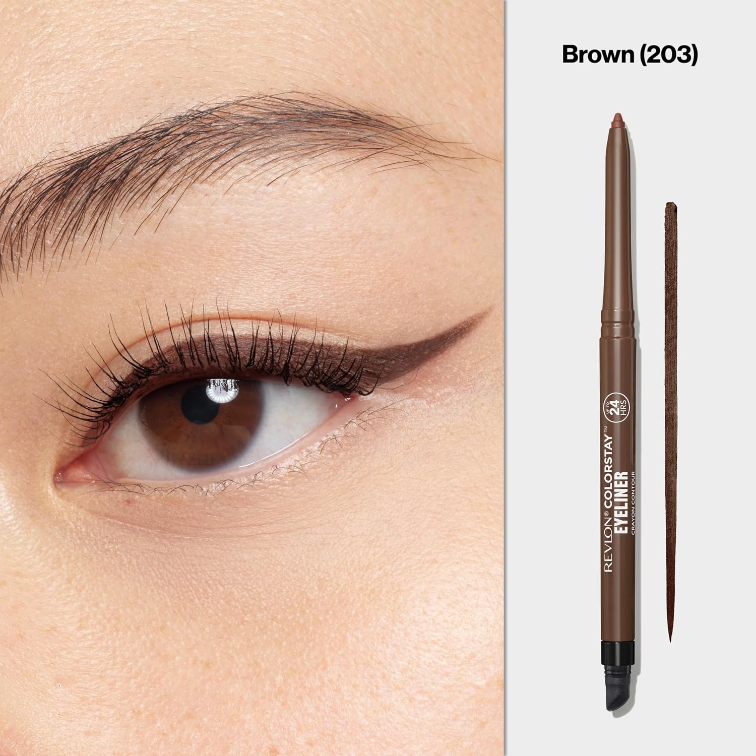 Revlon ColorStay Pencil Waterproof Eyeliner, Smudge-Proof, Eye Makeup with Built-In Sharpener, 203 Brown, 0.28 g
