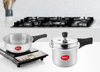 Pigeon by Stovekraft Mini Combi Aluminium Pressure Outer Lid Cooker Set, 2 and 3 Litres with Common Lid (12610) - Silver|Induction and Gas Stove Compatible