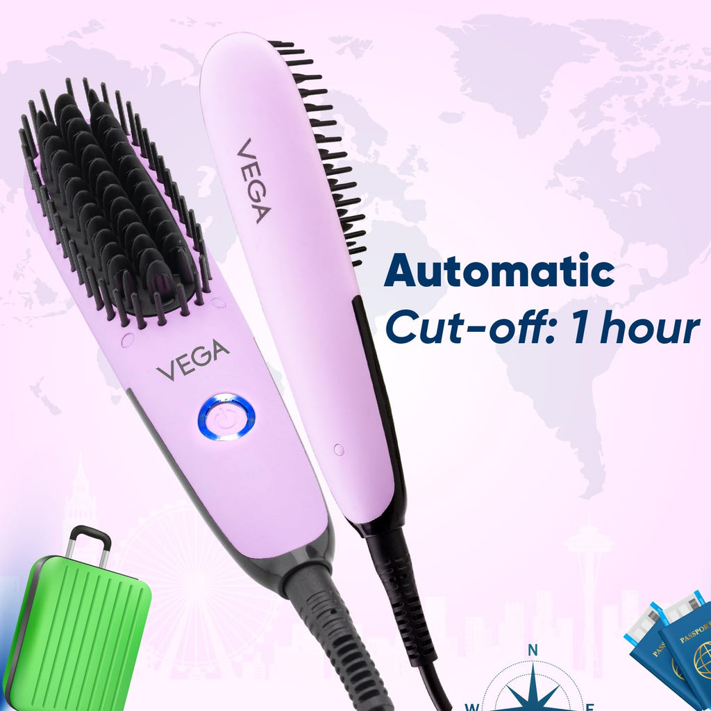 Vega Mini Hair Straightener Brush-Natural Straight in Few Min for Women |