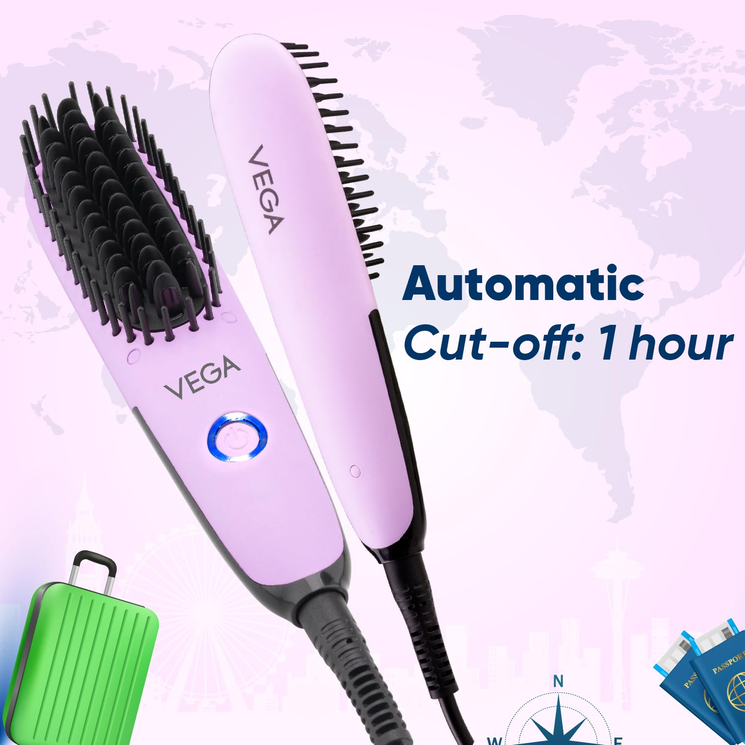 Vega Mini Hair Straightener Brush-Natural Straight in Few Min for Women |