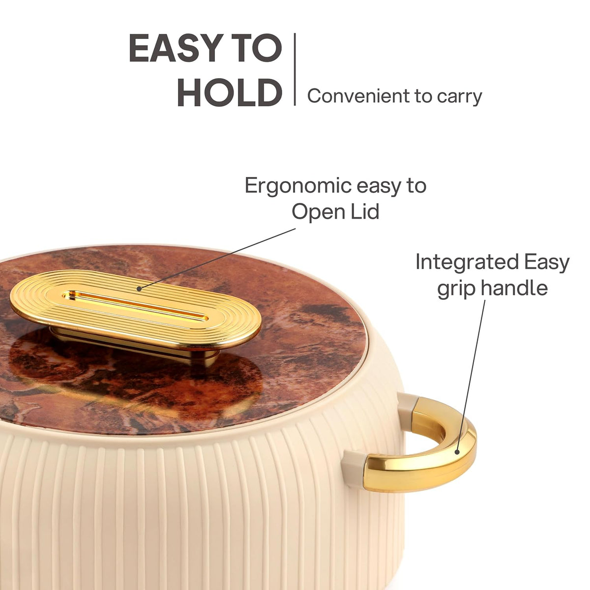 CELLO Castella Insulated Steel Casserole Hot Box Set of 2 Pcs for Kitchen 1000ml Gold Beige |