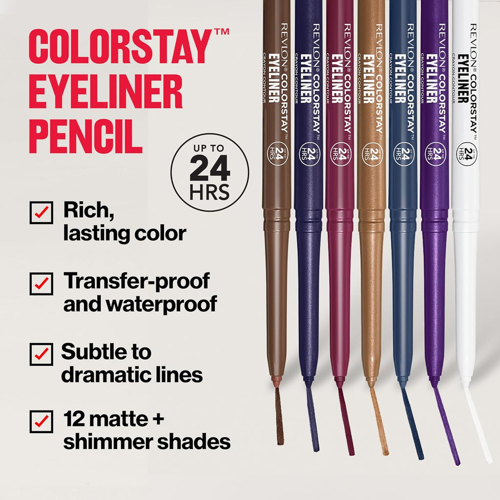 Revlon ColorStay Pencil Waterproof Eyeliner, Smudge-Proof, Eye Makeup with Built-In Sharpener, 203 Brown, 0.28 g