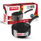 Vinod Black Pearl Hard Anodised Saucepan - 1.7 Litre, 16 cm | 3.25 mm Thick | Easy Pour Spout | Bakelite Handle | Scratch Proof | Induction and Gas Base | 2 Year Warranty