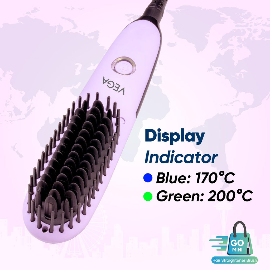 Vega Mini Hair Straightener Brush-Natural Straight in Few Min for Women |