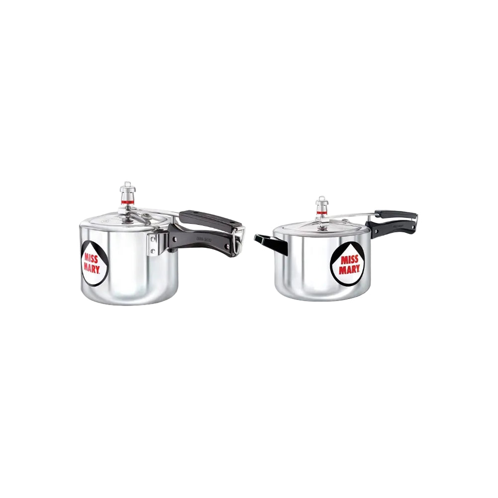 HAWKINS Miss Mary Aluminium Pressure Cooker, 3L + 5L, Silver Combo