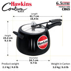 Hawkins 6.5 Litre Contura Black Pressure Cooker, Hard Anodised Inner Lid Cooker, Handi Cooker, Black (CB65) 6.5 Liter