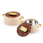 CELLO Castella Insulated Steel Casserole Hot Box Set of 2 Pcs for Kitchen 1000ml Gold Beige |
