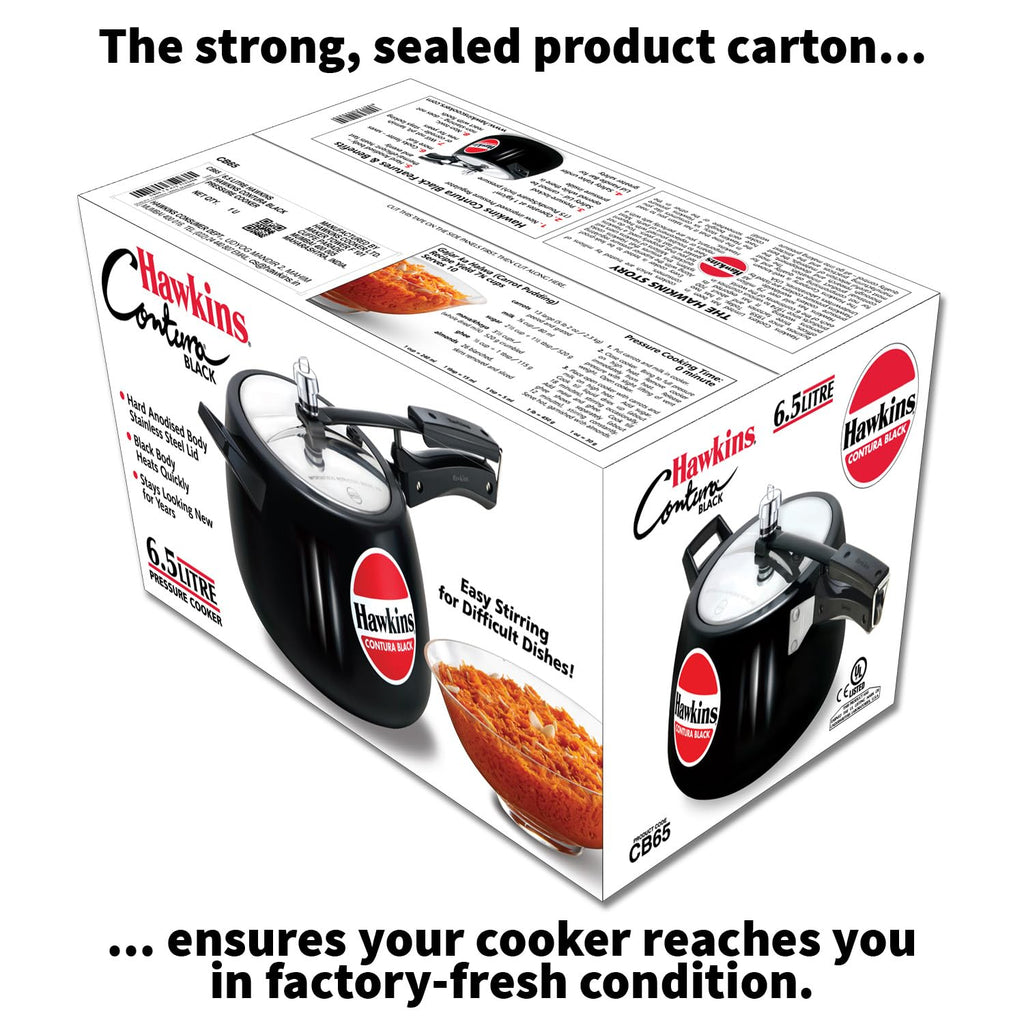 Hawkins 6.5 Litre Contura Black Pressure Cooker, Hard Anodised Inner Lid Cooker, Handi Cooker, Black (CB65) 6.5 Liter