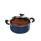 Vinod Zest Non-Stick Deep Saucepot with Glass Lid 5 Litres Capacity (24 cm Diameter) with Riveted Sturdy Bakelite Handles (Gas Stove Compatible) PFOA Free - 3mm Thickness, Blue