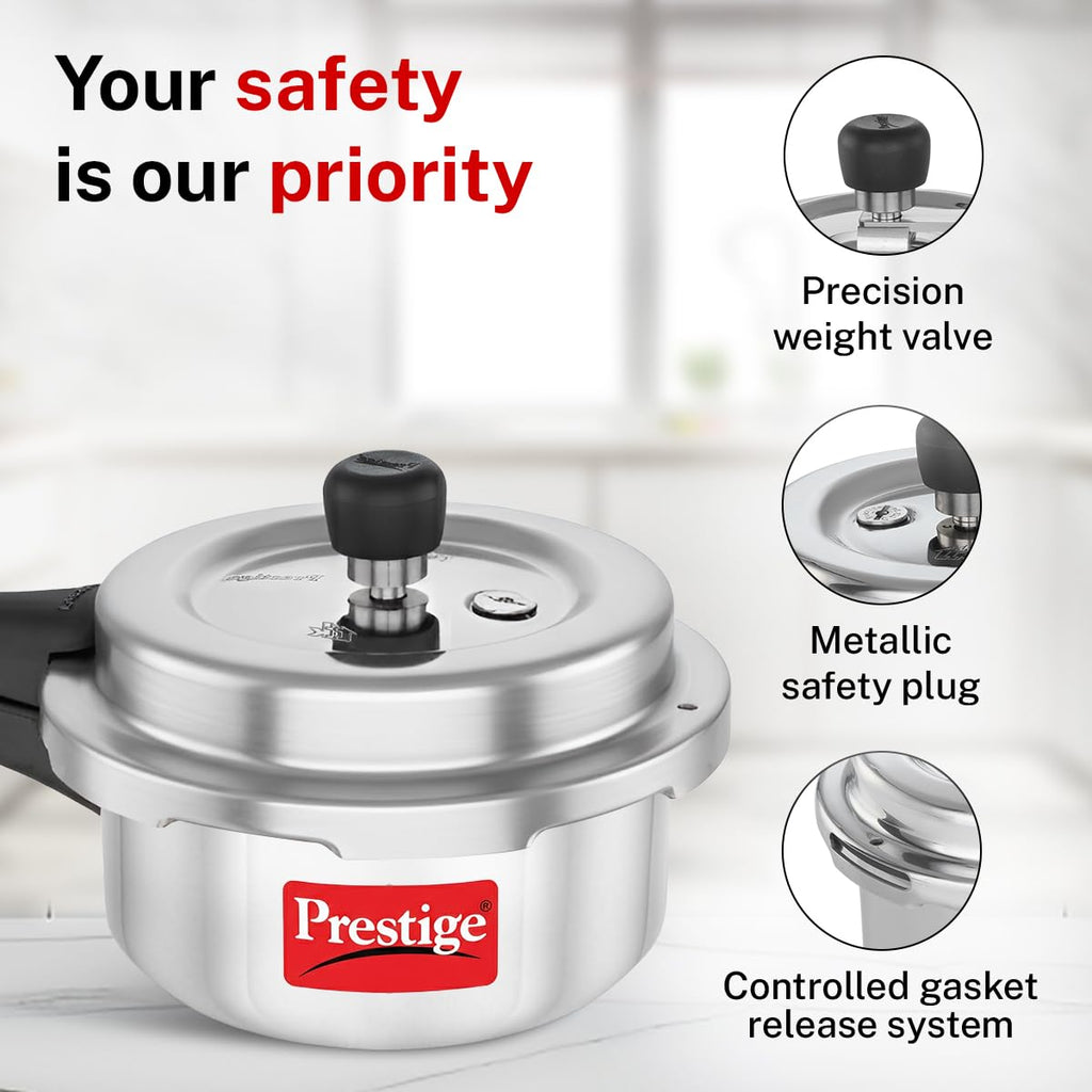 Prestige 2 Litre Aluminium Popular Plus Svachh Outerlid Pressure Cooker|Deep Lid for spillage Control|Virgin Aluminium|Gas & Induction Compatible|Gasket Release System|5 years warranty|ISI Certified