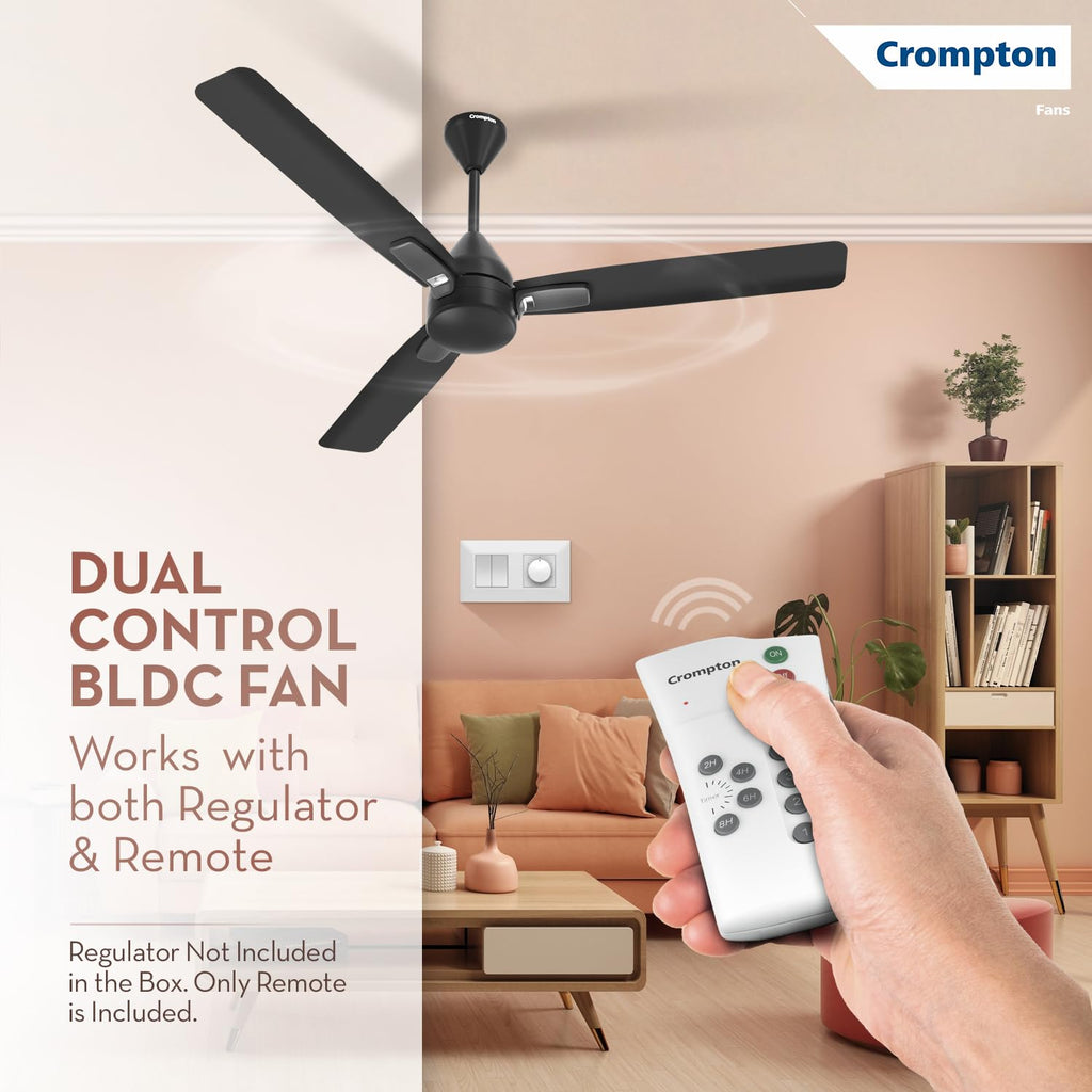 Crompton Energion Caelum 1200mm BLDC Ceiling Fan | Remote & Regulator Control | Multiple Fan Pairing on Remote | BEE 5 Star Rated | High Air Delivery | Low Noise | 4 Years Brand Warranty | Matte Black