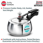 Hawkins 2 Litre Triply Stainless Steel Contura Pressure Cooker | Induction Compatible | Ideal for 2–3 persons | 5 Year Guarantee | ISI Certified | Silver (SSTCO20
