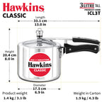Hawkins Aluminium 3 Litre Classic Pressure Cooker,Induction Inner Lid Cooker,Tall Design Pan Cooker,(Icl3T)