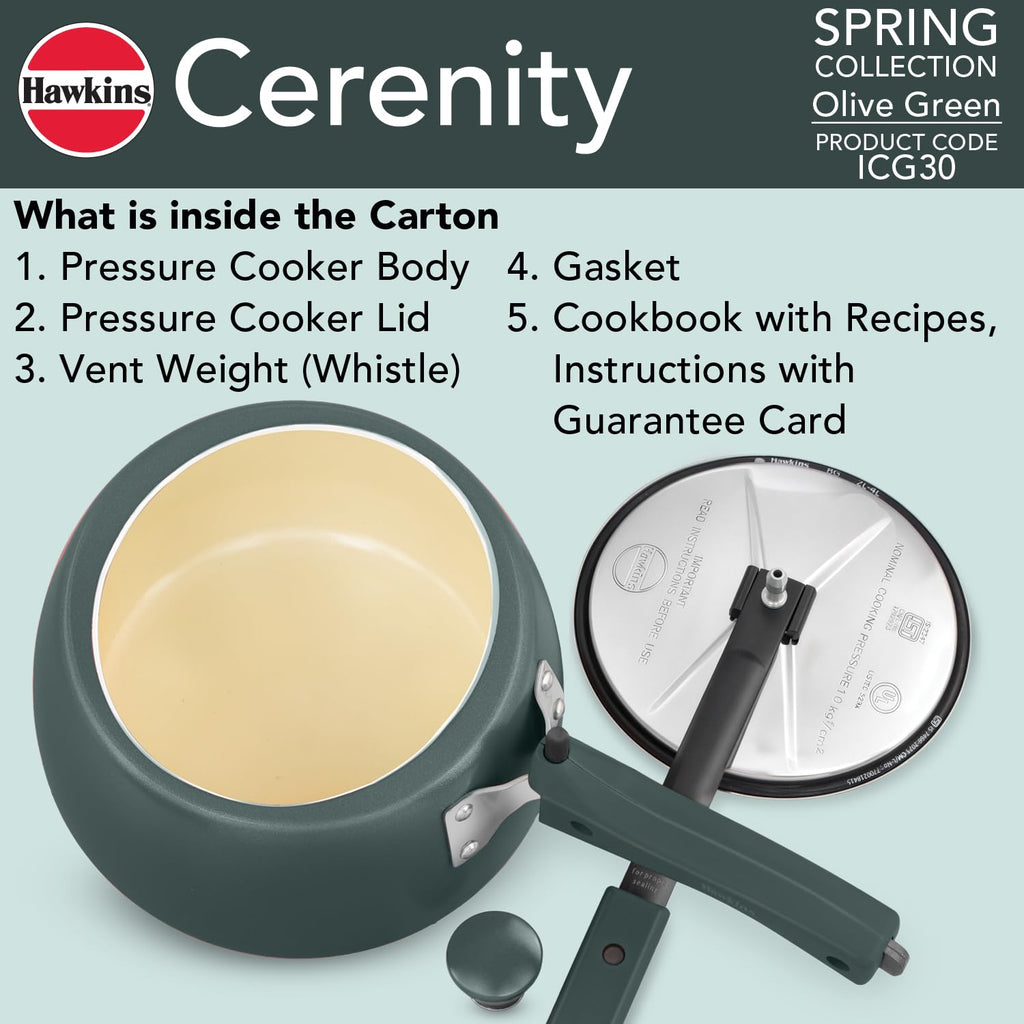 Hawkins Cerenity 3L Pressure Cooker | Ceramic Coated Body | Contura Shaped | Induction & Gas Compatible | Cook Rice, Dal & Curries | ISI Certified |...