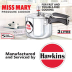 HAWKINS Miss Mary Aluminium Pressure Cooker, 3L + 5L, Silver Combo