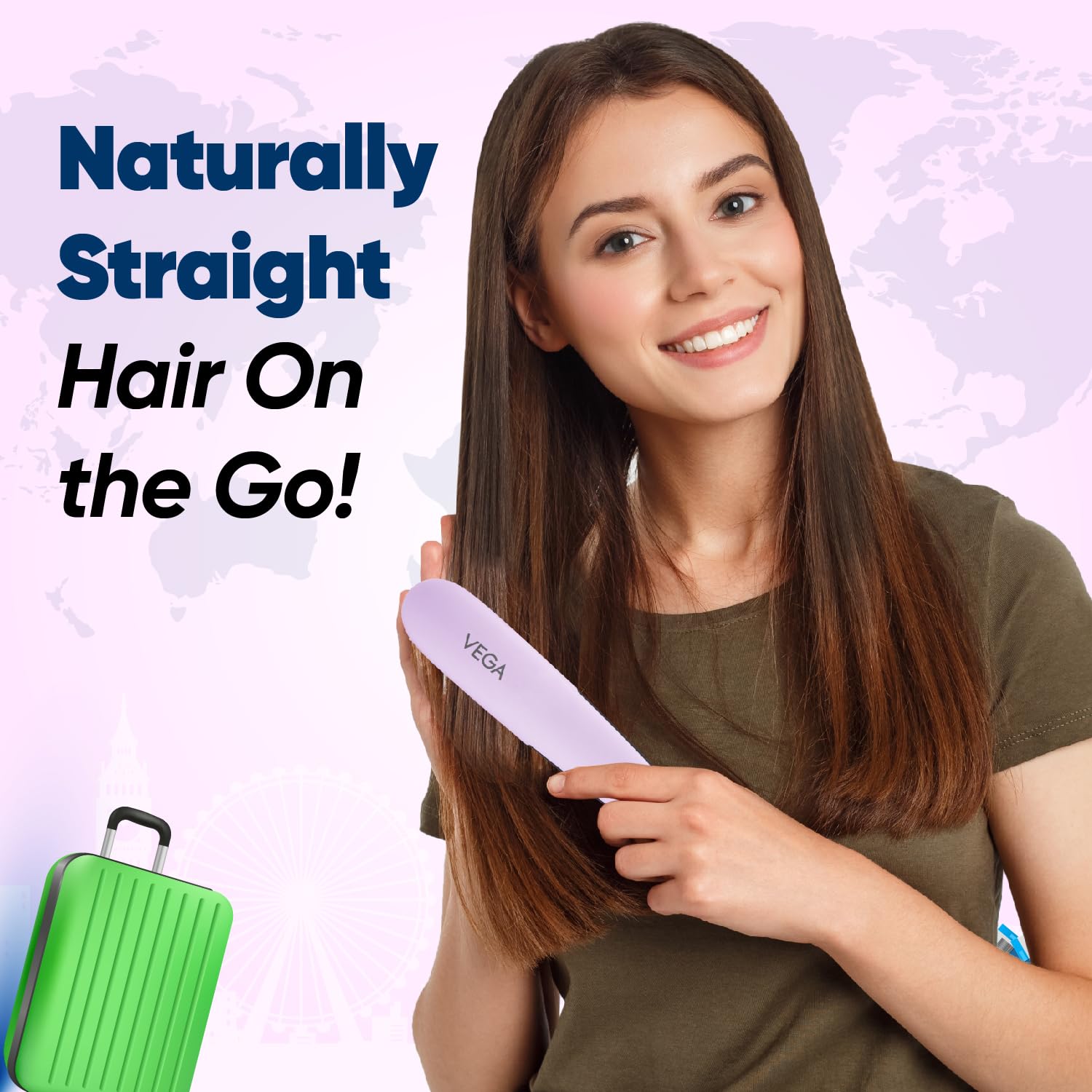 Vega Mini Hair Straightener Brush-Natural Straight in Few Min for Women |