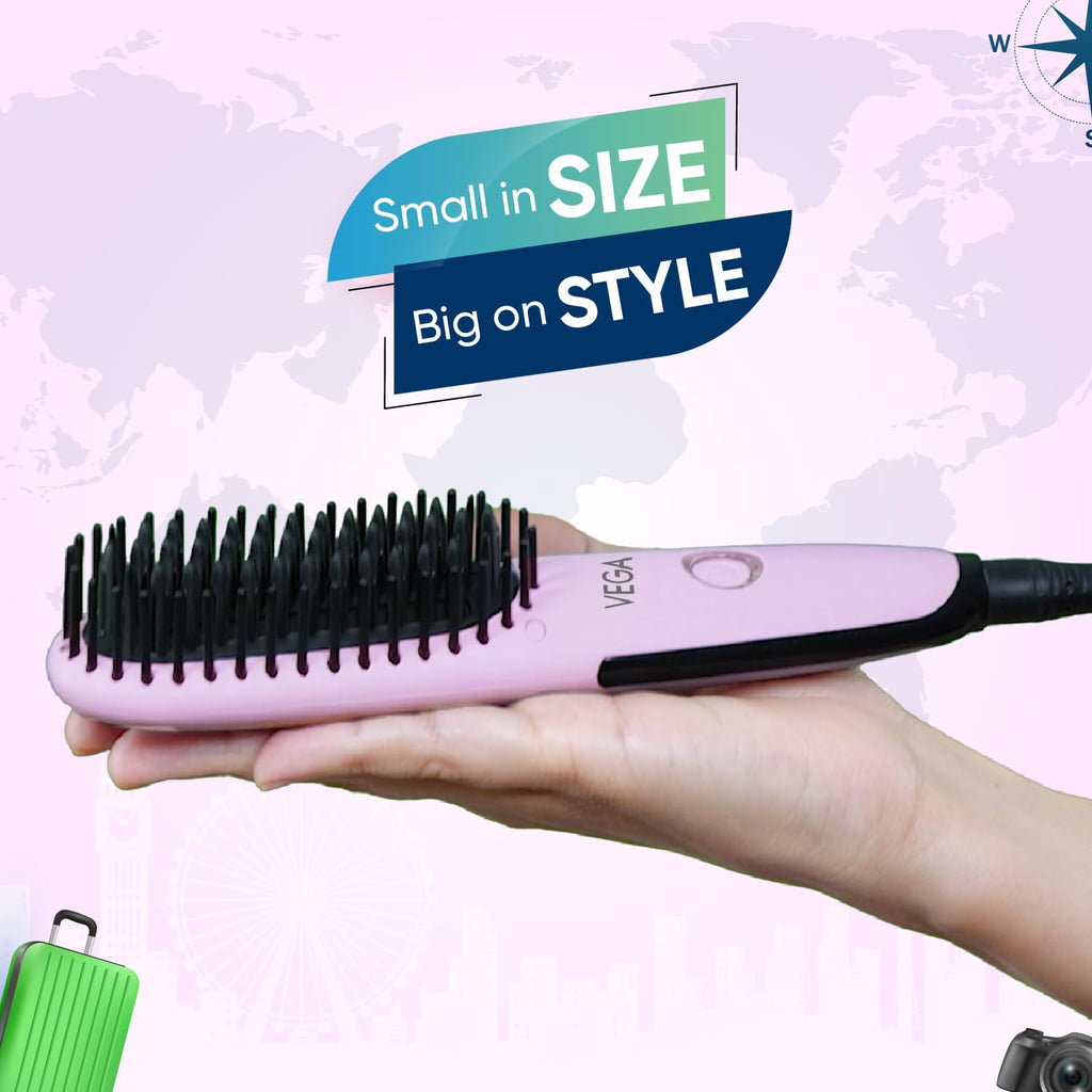 Vega Mini Hair Straightener Brush-Natural Straight in Few Min for Women |