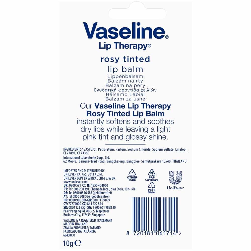 Vaseline Lip Therapy Rosy Tinted Lip Balm, 10g For Dry Lips With Rosy Shine - Pink
