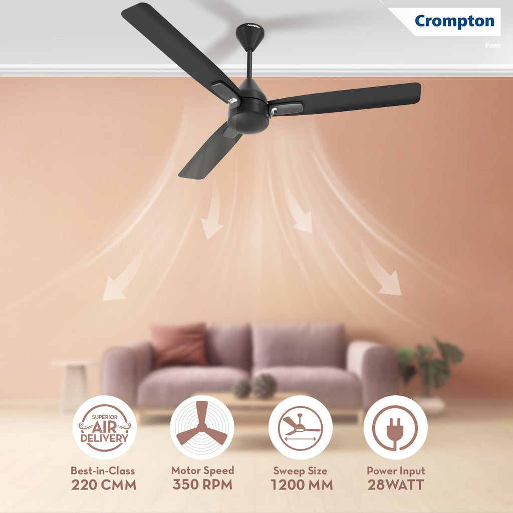 Crompton Energion Caelum 1200mm BLDC Ceiling Fan | Remote & Regulator Control | Multiple Fan Pairing on Remote | BEE 5 Star Rated | High Air Delivery | Low Noise | 4 Years Brand Warranty | Matte Black
