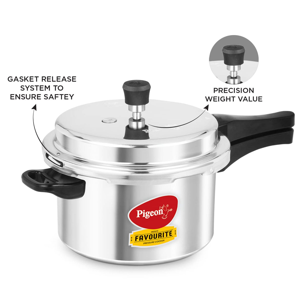 Pigeon by Stovekraft Favourite Non-induction bas Aluminium Pressure Cooker, 5 Litres, Silver